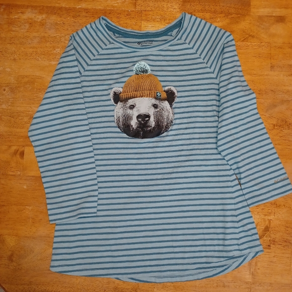 Columbia quarter-sleeve unbearable tee with stripes. GUC. Size Small. - Picture 2 of 5
